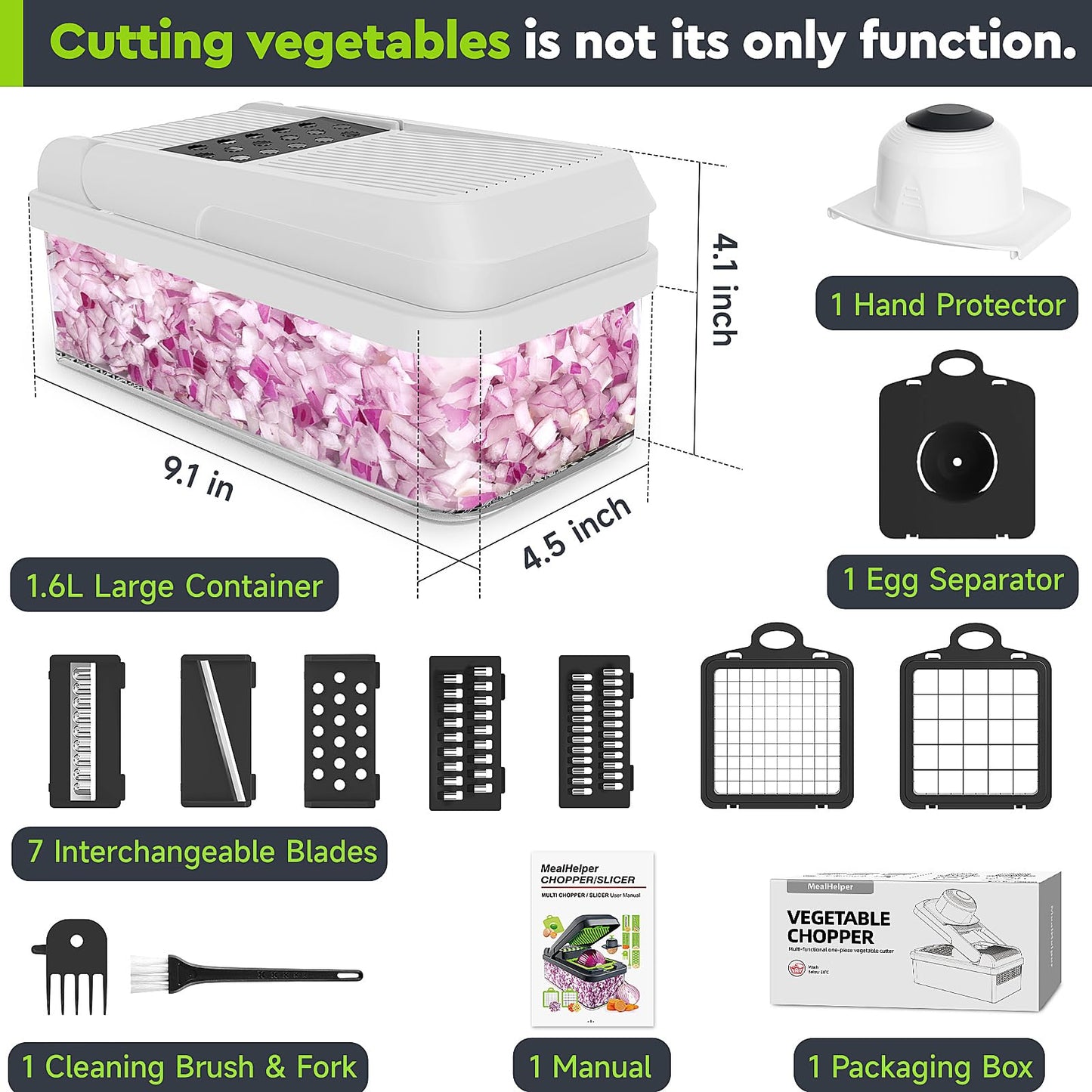 MealHelper 12-in-1 Vegetable Chopper, 7 Blade