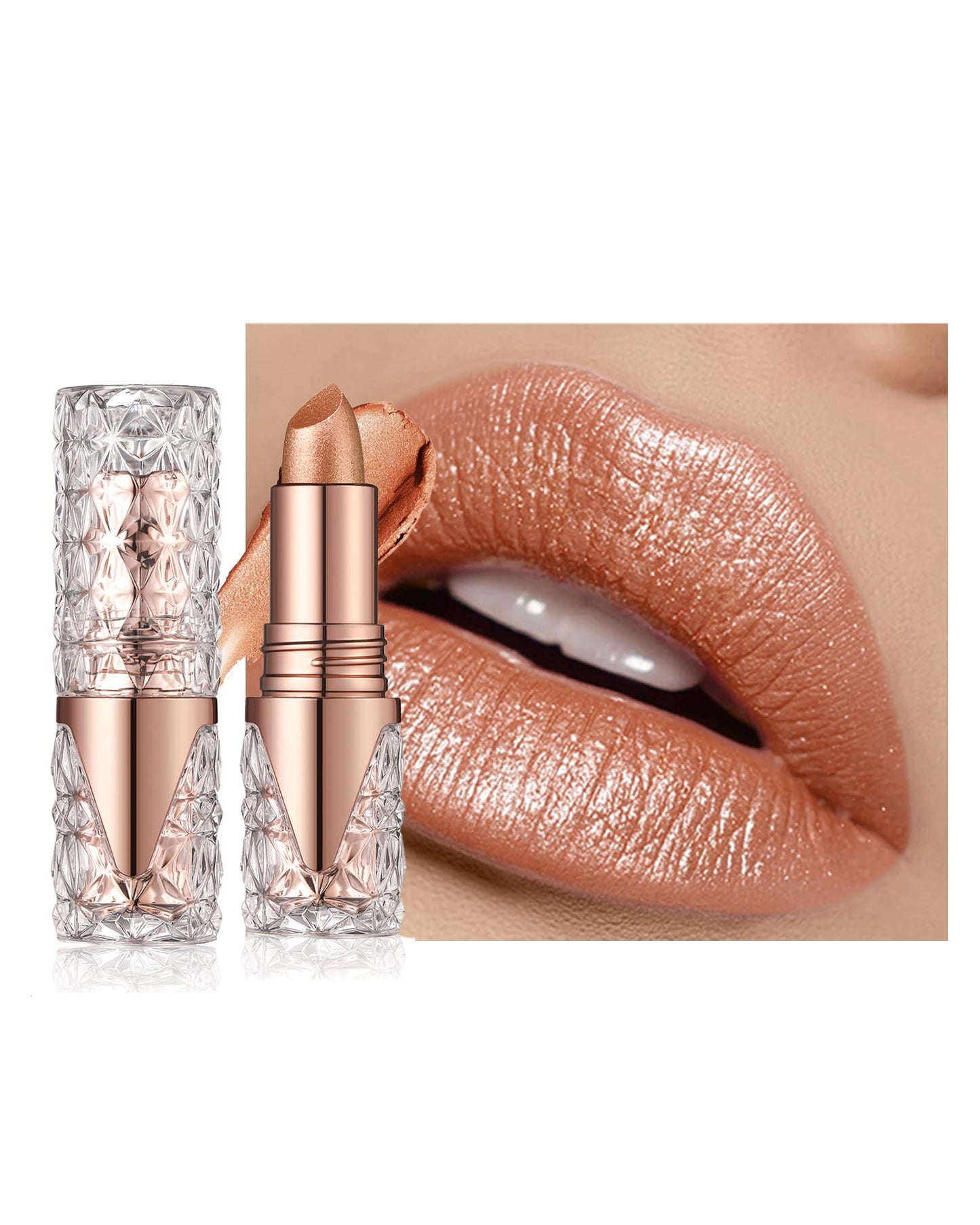 Caedelfly Glitter Metallic Shimmer Brown Lipstick Long Lasting,Diamond