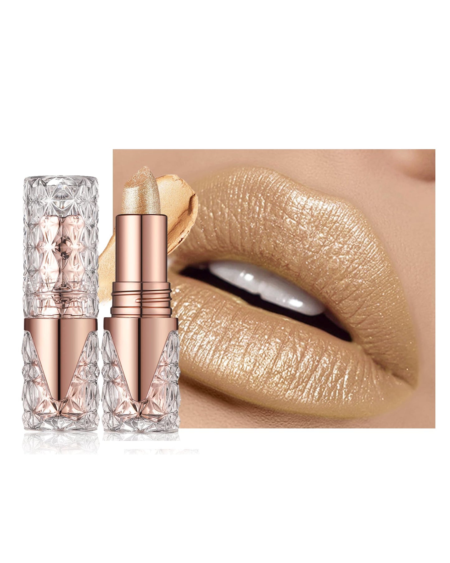 Caedelfly Glitter Metallic Shimmer Brown Lipstick Long Lasting,Diamond