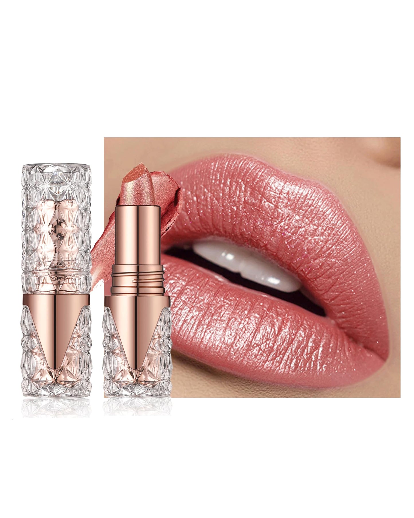 Caedelfly Glitter Metallic Shimmer Brown Lipstick Long Lasting,Diamond