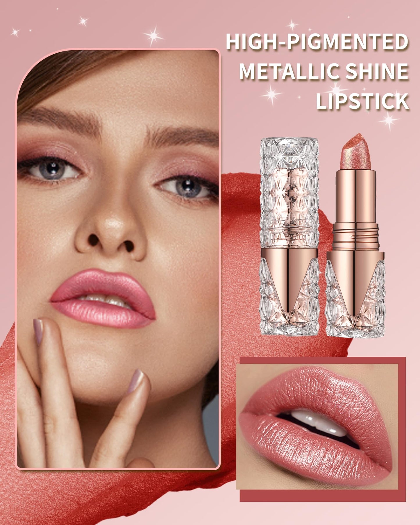 Caedelfly Glitter Metallic Shimmer Brown Lipstick Long Lasting,Diamond