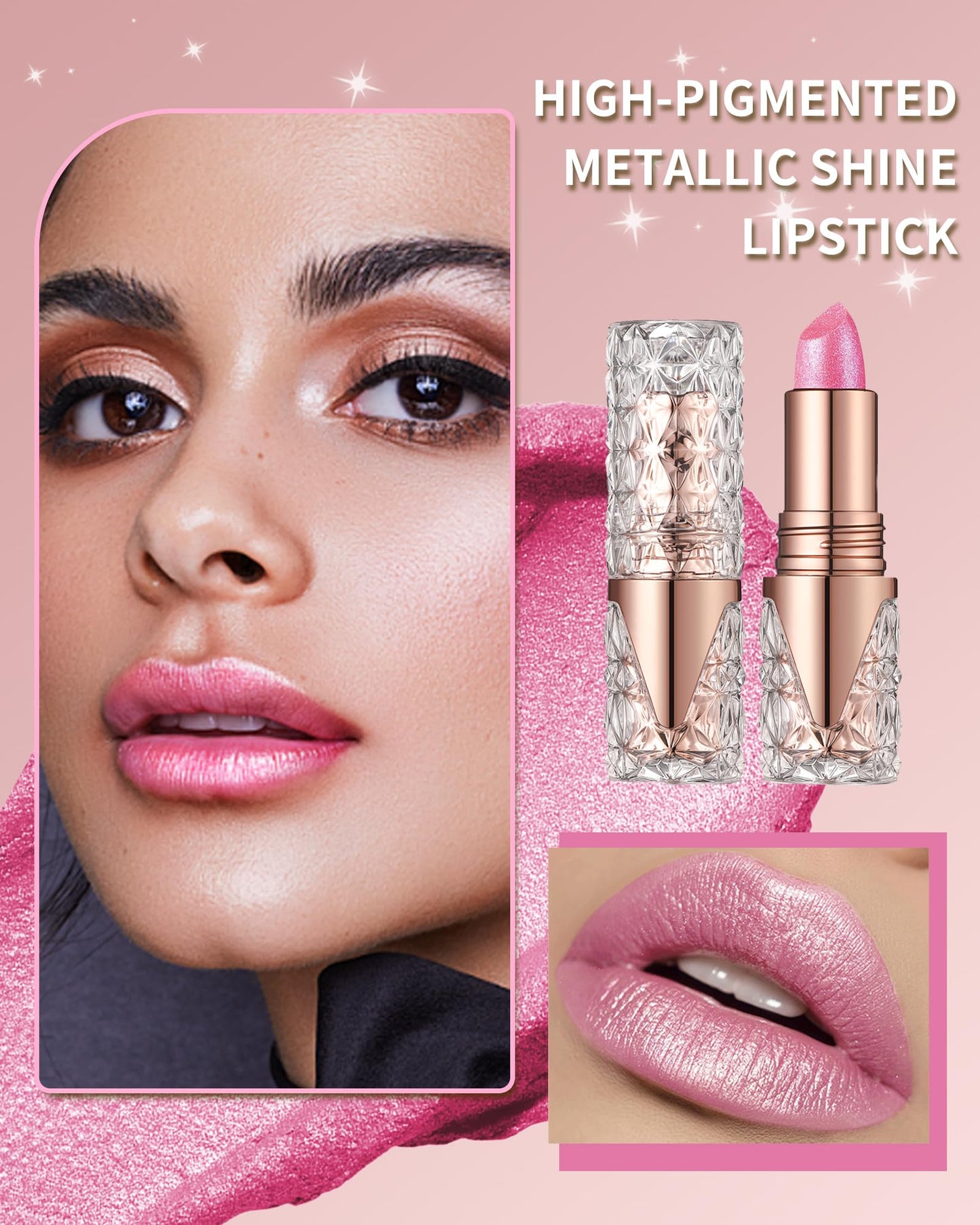 Caedelfly Glitter Metallic Shimmer Brown Lipstick Long Lasting,Diamond