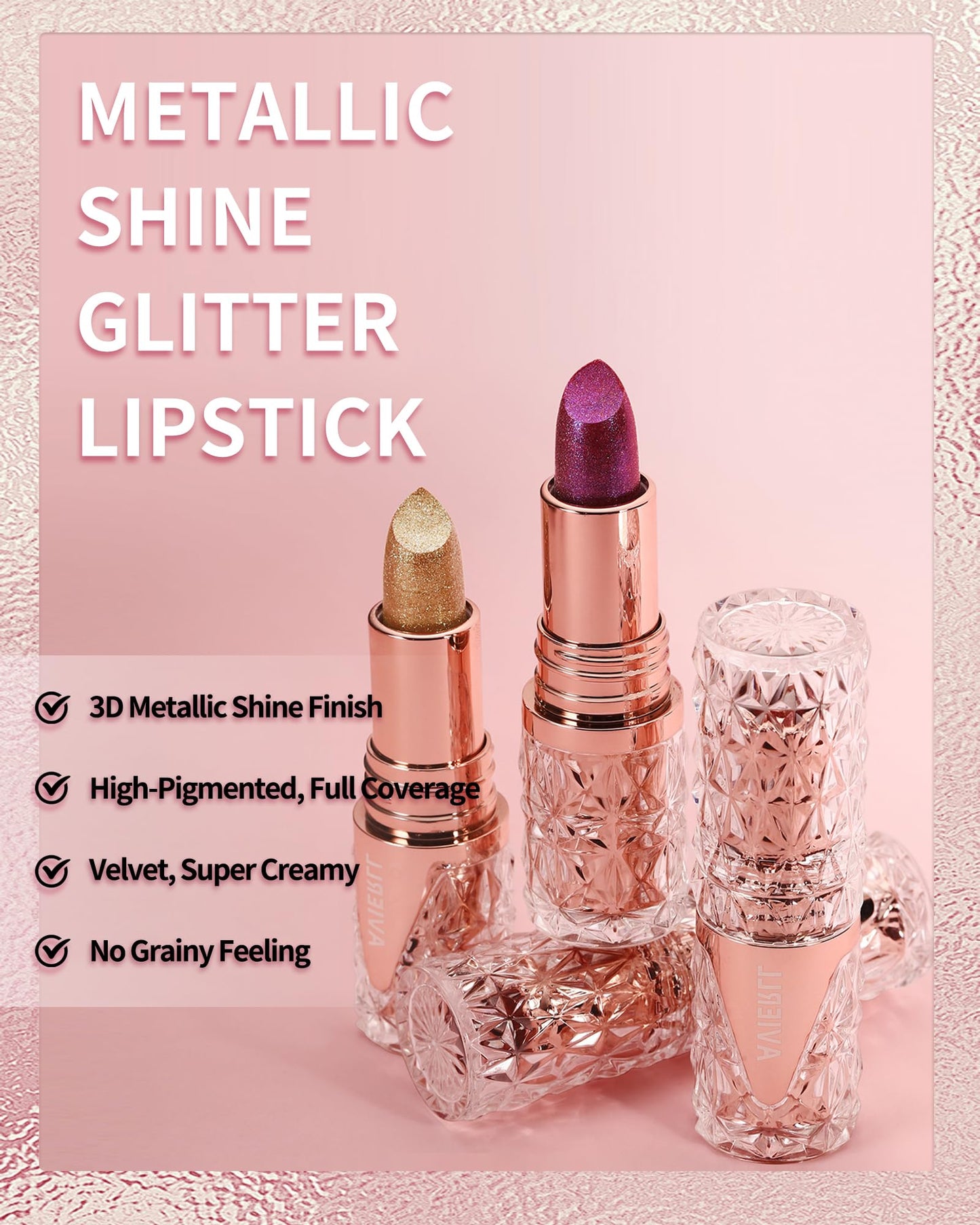 Caedelfly Glitter Metallic Shimmer Brown Lipstick Long Lasting,Diamond