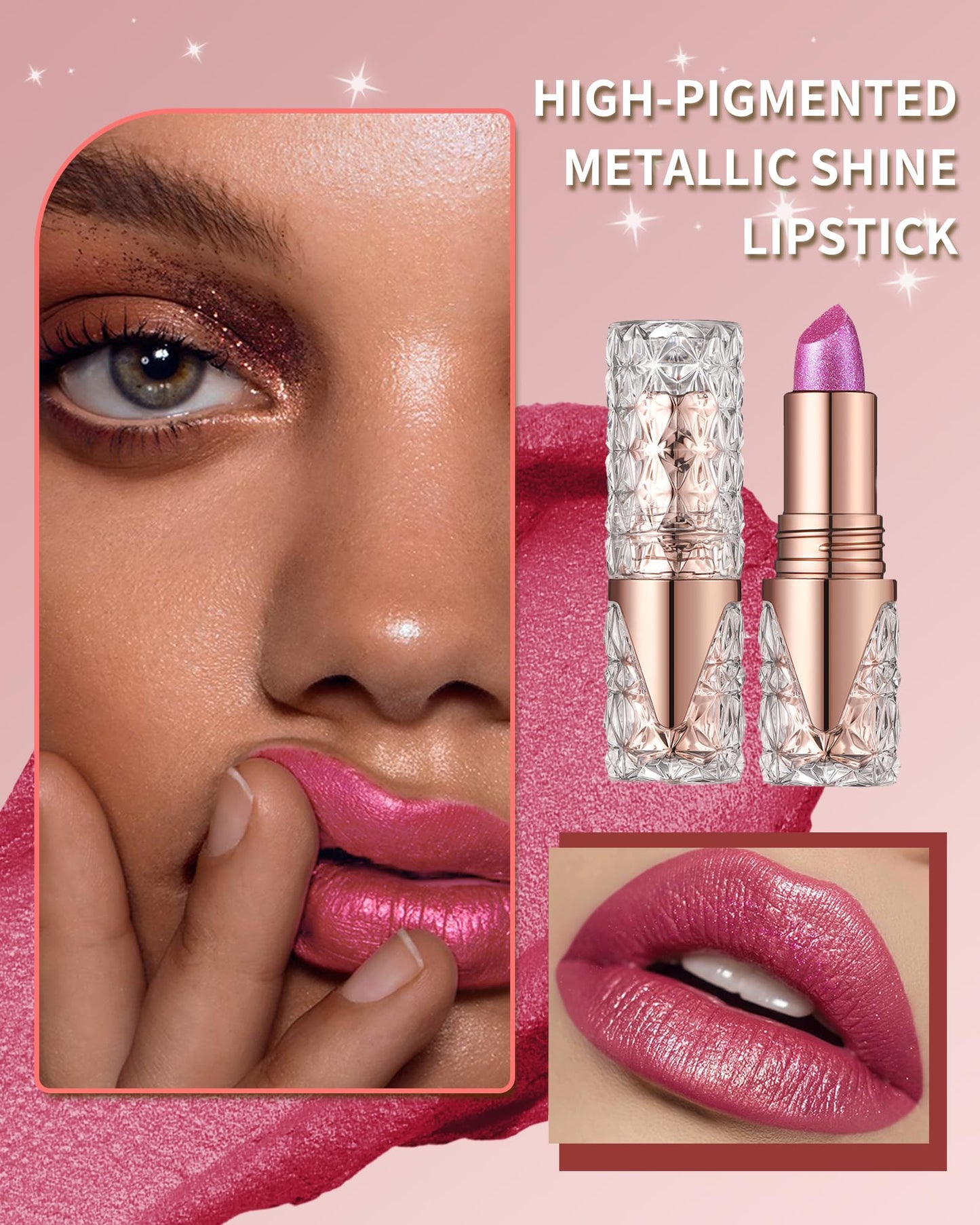 Caedelfly Glitter Metallic Shimmer Brown Lipstick Long Lasting,Diamond