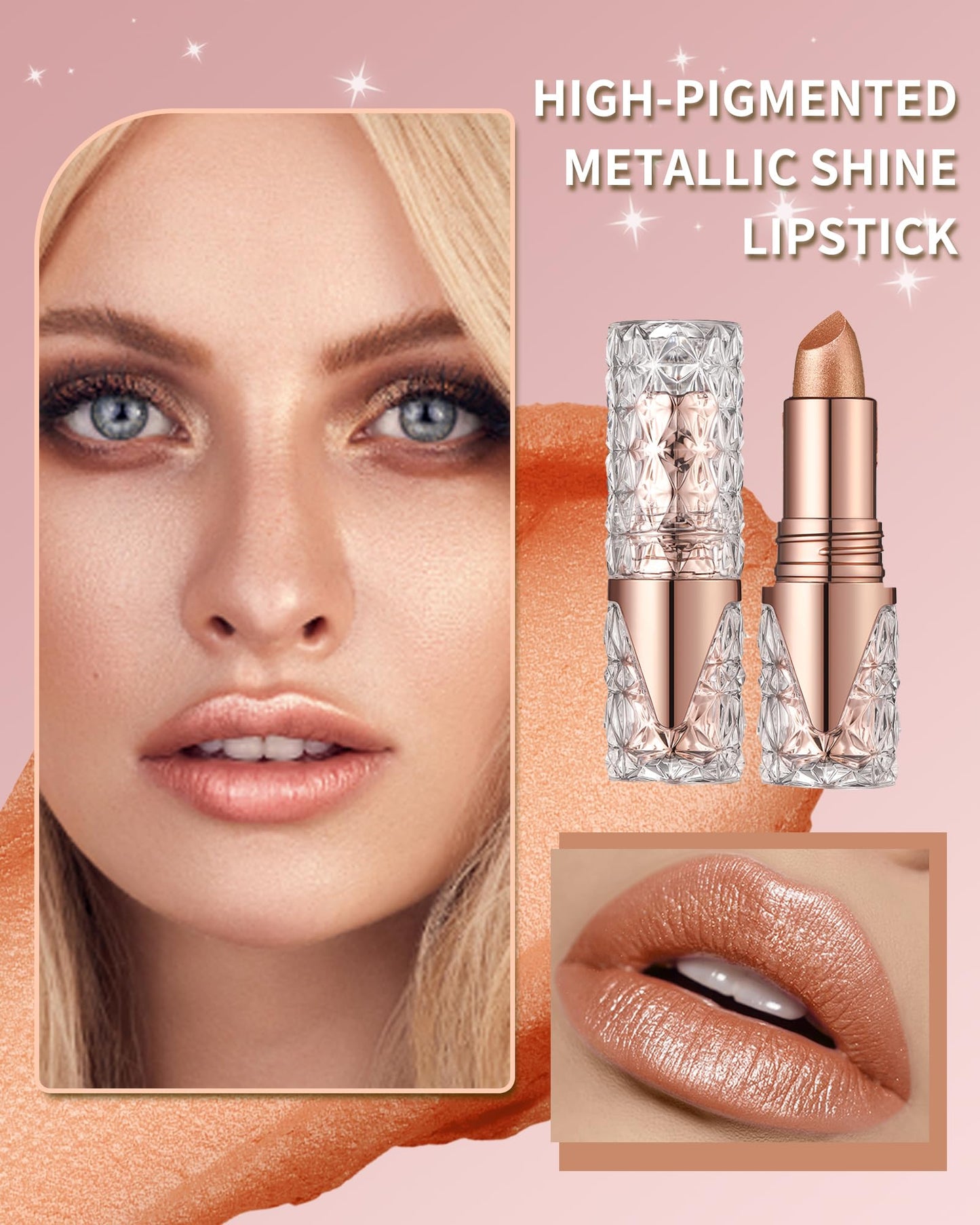 Caedelfly Glitter Metallic Shimmer Brown Lipstick Long Lasting,Diamond