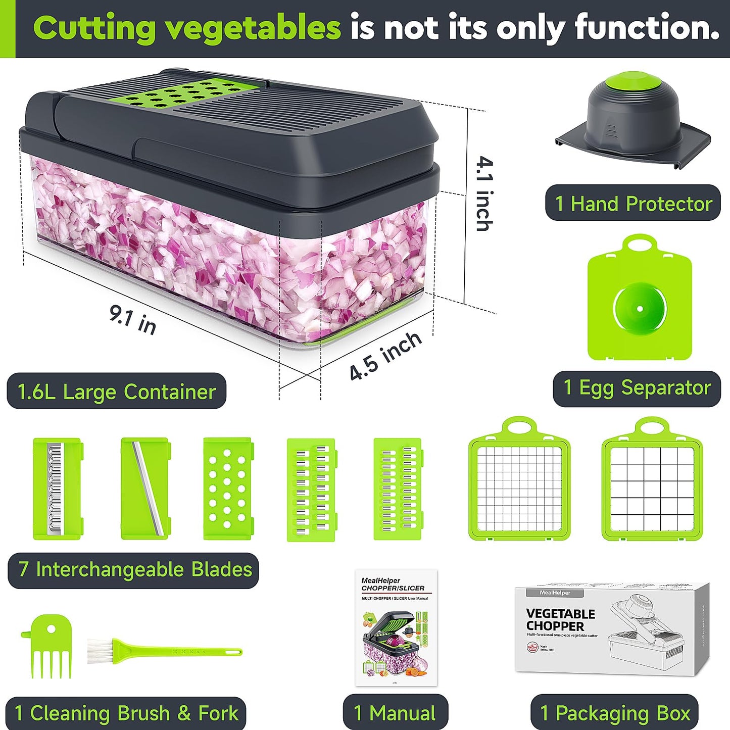MealHelper 12-in-1 Vegetable Chopper, 7 Blade