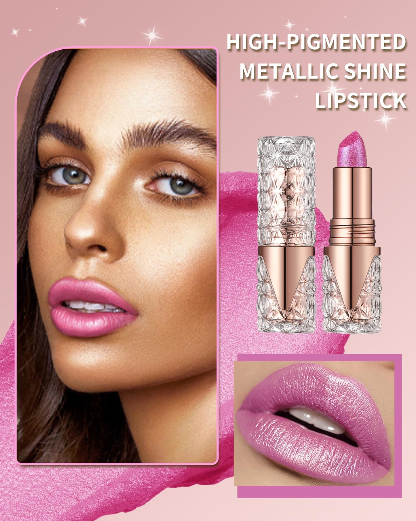 Caedelfly Glitter Metallic Shimmer Brown Lipstick Long Lasting,Diamond