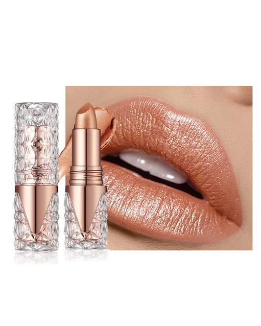 Caedelfly Glitter Metallic Shimmer Brown Lipstick Long Lasting,Diamond