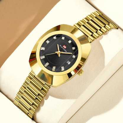 Couple Quartz Watch Yellow Gold Diamond Waterproof Steel Belt Watch
